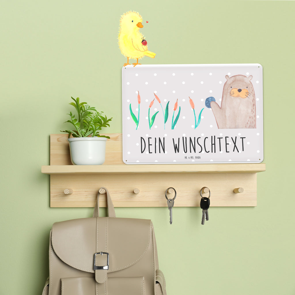 Personalisiertes Blechschild Otter Stein Blechschild, Metallschild, Geschenk Schild, Schild, Magnet-Metall-Schild, Deko Schild, Wandschild, Wand-Dekoration, Türschild, Otter, Fischotter, Seeotter, Otter Seeotter See Otter