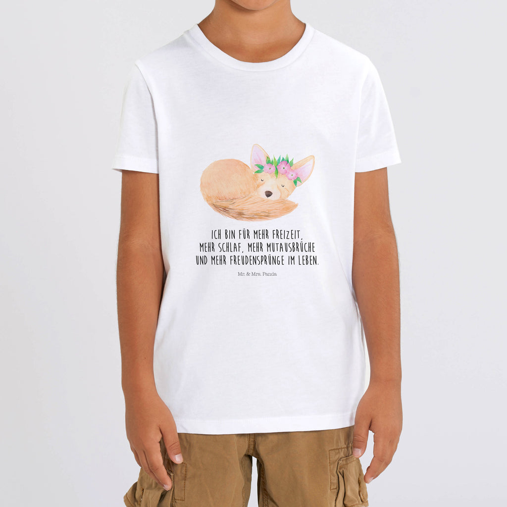 Organic Kinder T-Shirt Wüstenfuchs Blumen Kinder T-Shirt, Kinder T-Shirt Mädchen, Kinder T-Shirt Jungen, Afrika, Wildtiere, Wüste, Wüstenfuchs, Blumen, Blumenkranz, Glücklich