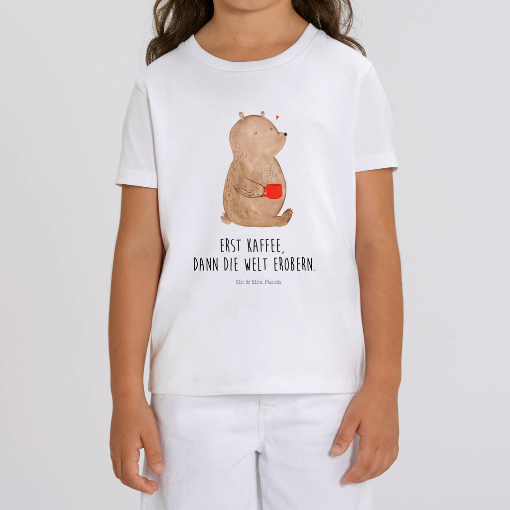 Organic Kinder T-Shirt Bär Kaffee Kinder T-Shirt, Kinder T-Shirt Mädchen, Kinder T-Shirt Jungen, Bär, Teddy, Teddybär, Kaffee, Coffee, Bären, guten Morgen, Morgenroutine, Welt erobern, Welt retten, Motivation