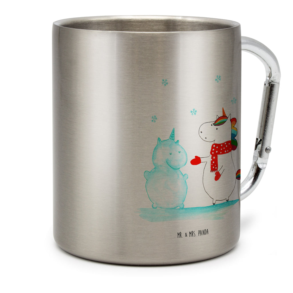 Edelstahlbecher Einhorn Schneemann Edelstahltasse, Karabiner, Edelstahlbecher, Outdoor, Camping, Tasse, Becher, Einhorn, Einhörner, Einhorn Deko, Pegasus, Unicorn, Schneemann, Winter, Schnee, Kuchen, Weihnachten, kalt, Mütze, Handschuhe, X-Mas