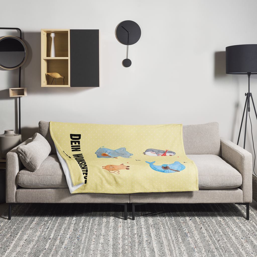 Personalisierte Decke Big Band Personalisierte Decke, Decke mit Namen, Kuscheldecke mit Namen, Decke bedrucken, Kuscheldecke bedrucken, Tiermotive, Gute Laune, lustige Sprüche, Tiere, Hund, Pinguin, Maus, Elefant, Delfin, Gitarre, Band, Triangel, Musikanten, Musik