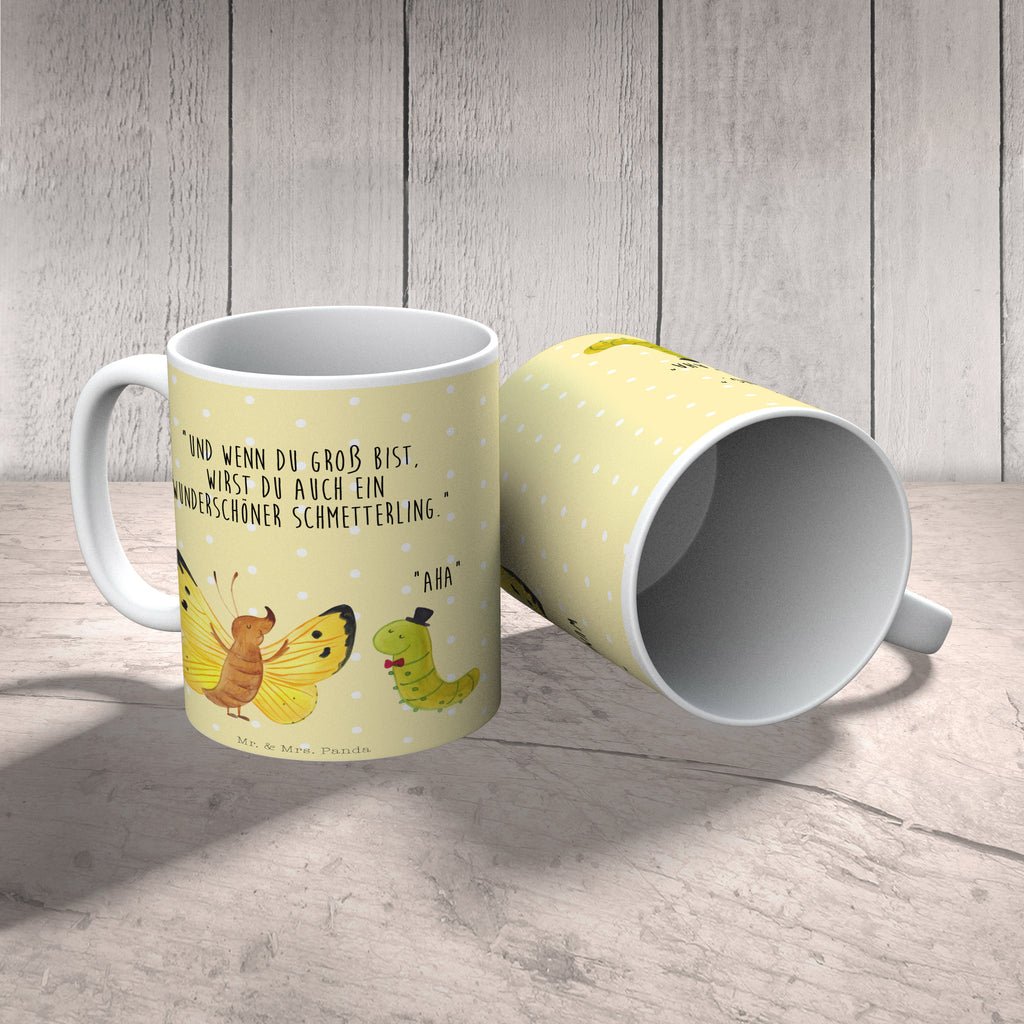 Tasse Raupe & Schmetterling Tasse, Kaffeetasse, Teetasse, Becher, Kaffeebecher, Teebecher, Keramiktasse, Porzellantasse, Büro Tasse, Geschenk Tasse, Tasse Sprüche, Tasse Motive, Kaffeetassen, Tasse bedrucken, Designer Tasse, Cappuccino Tassen, Schöne Teetassen, Tiermotive, Gute Laune, lustige Sprüche, Tiere, Raupe, Schmetterling, Zitronenfalter, Entwicklung, Erwachsen werden, Kokon, Hut, Hütchen, Schönheit, Aufwachsen