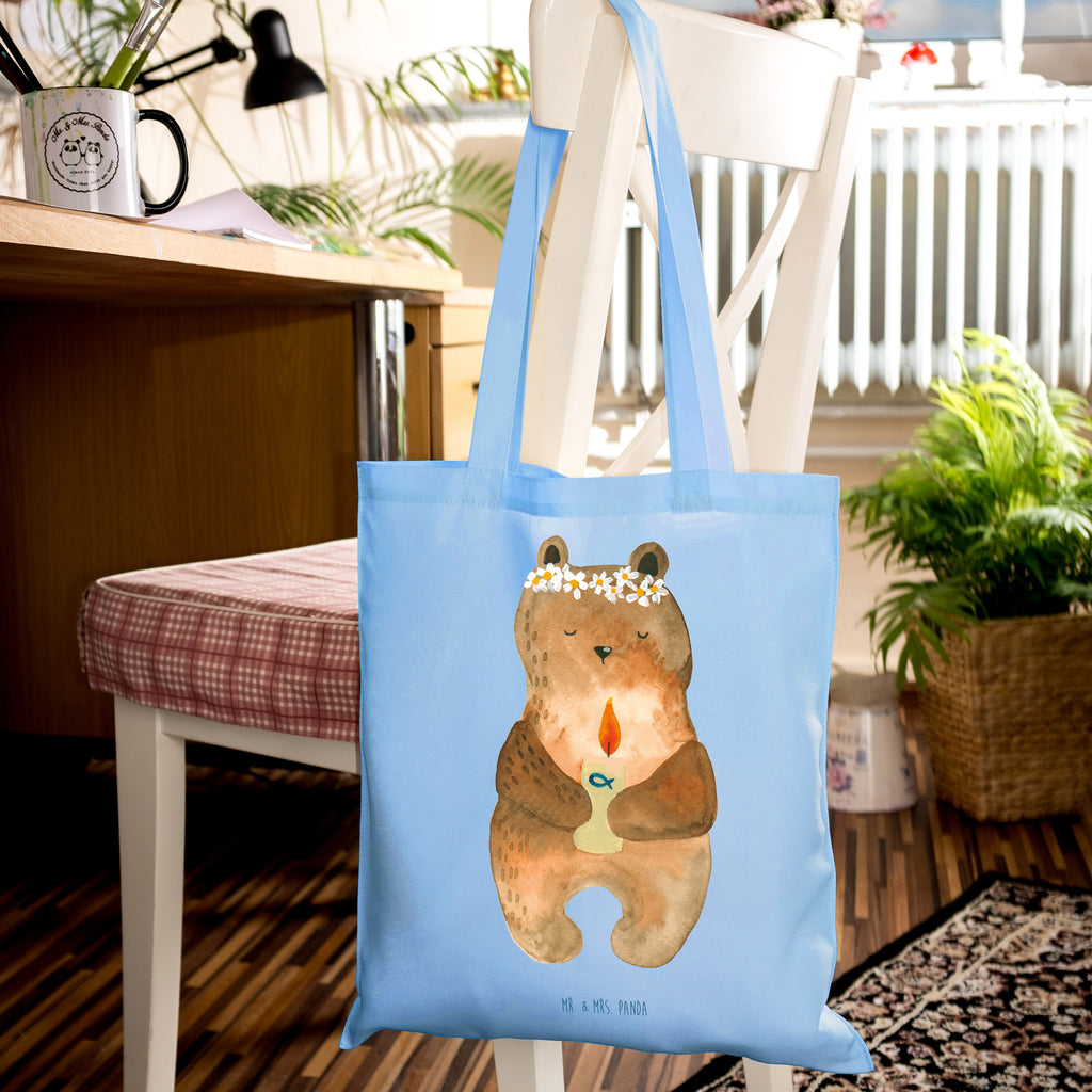 Tragetasche Kommunion-Bär Beuteltasche, Beutel, Einkaufstasche, Jutebeutel, Stoffbeutel, Tasche, Shopper, Umhängetasche, Strandtasche, Schultertasche, Stofftasche, Tragetasche, Badetasche, Jutetasche, Einkaufstüte, Laptoptasche, Bär, Teddy, Teddybär, Kommunion, Gottes Segen, Taufkerze, katholisch