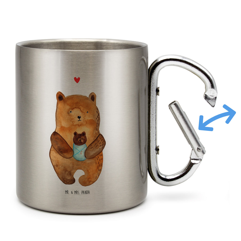 Edelstahlbecher Bär mit Baby Edelstahltasse, Karabiner, Edelstahlbecher, Outdoor, Camping, Tasse, Becher, Bär, Teddy, Teddybär, Eltern, Mutter, Baby, Taufe, Geburt, Nichte, Neffe, Enkel, Enkelin, Täufling, Geburtstag, Glückwunsch