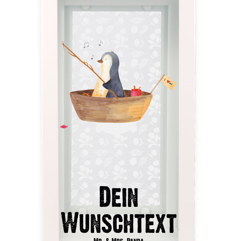 Personalisierte Deko Laterne Pinguin Angelboot Gartenlampe, Gartenleuchte, Gartendekoration, Gartenlicht, Laterne  kleine Laternen, XXL Laternen, Laterne groß, Pinguin, Pinguine, Angeln, Boot, Angelboot, Lebenslust, Leben, genießen, Motivation, Neustart, Neuanfang, Trennung, Scheidung, Geschenkidee Liebeskummer