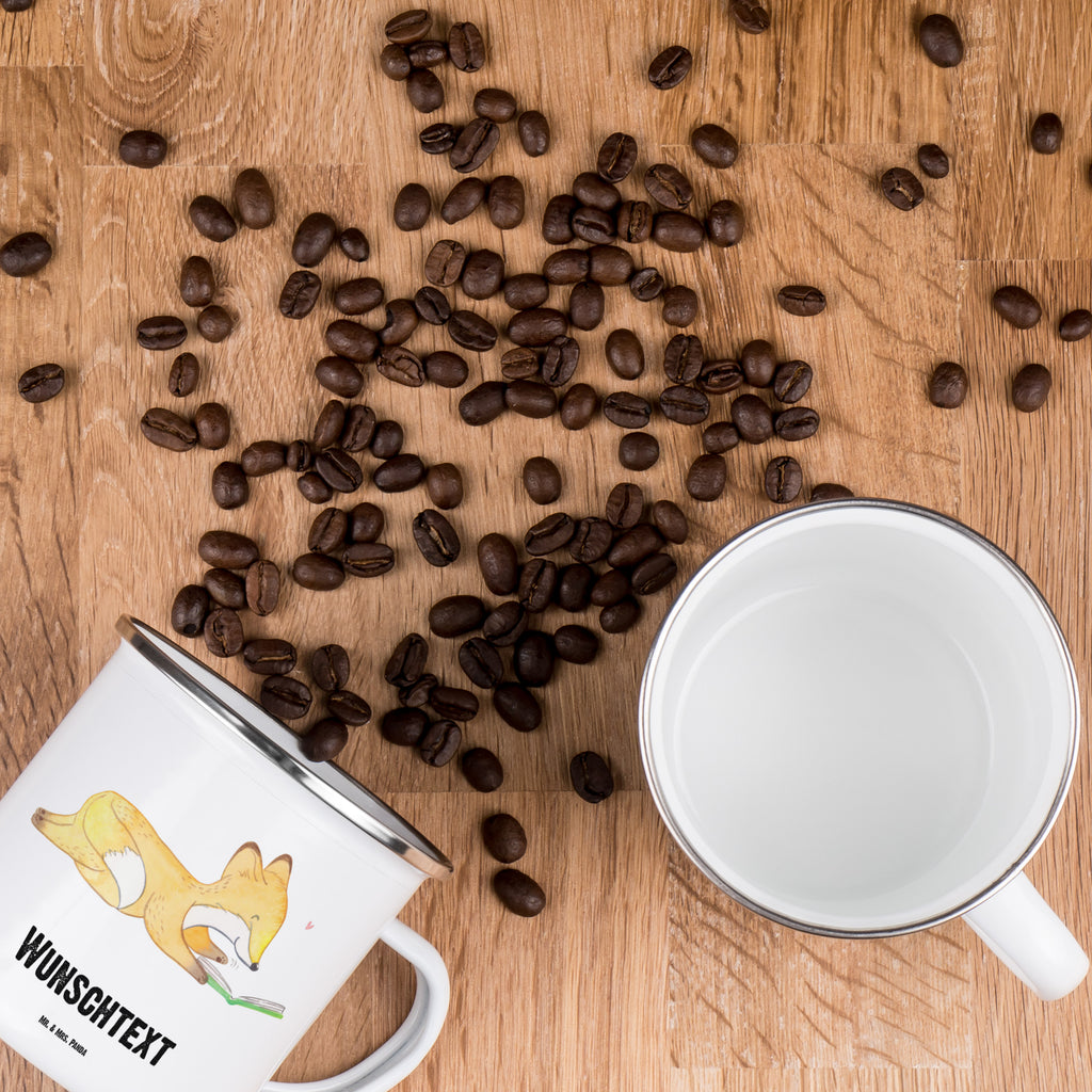 Personalisierte Emaille Tasse Fuchs Lesen Emaille Tasse personalisiert, Emaille Tasse mit Namen, Campingtasse personalisiert, Namenstasse, Campingtasse bedrucken, Campinggeschirr personalsisert, tasse mit namen, personalisierte tassen, personalisierte tasse, tasse selbst gestalten, tasse bedrucken, tassen bedrucken, Geschenk, Sport, Sportart, Hobby, Schenken, Danke, Dankeschön, Auszeichnung, Gewinn, Sportler, lesen, Bücher lesen, Bücherwurm