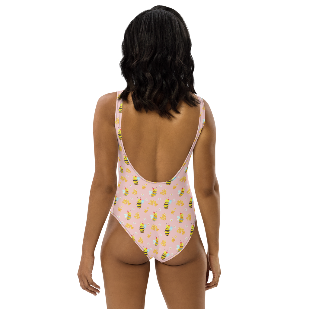 Badeanzug Biene Happy Muster Badebekleidung, Bademode, Badeanzug, Swimsuit, Rückenfreier Badeanzug, Luxus-Bademode, Biene, Wespe, Hummel