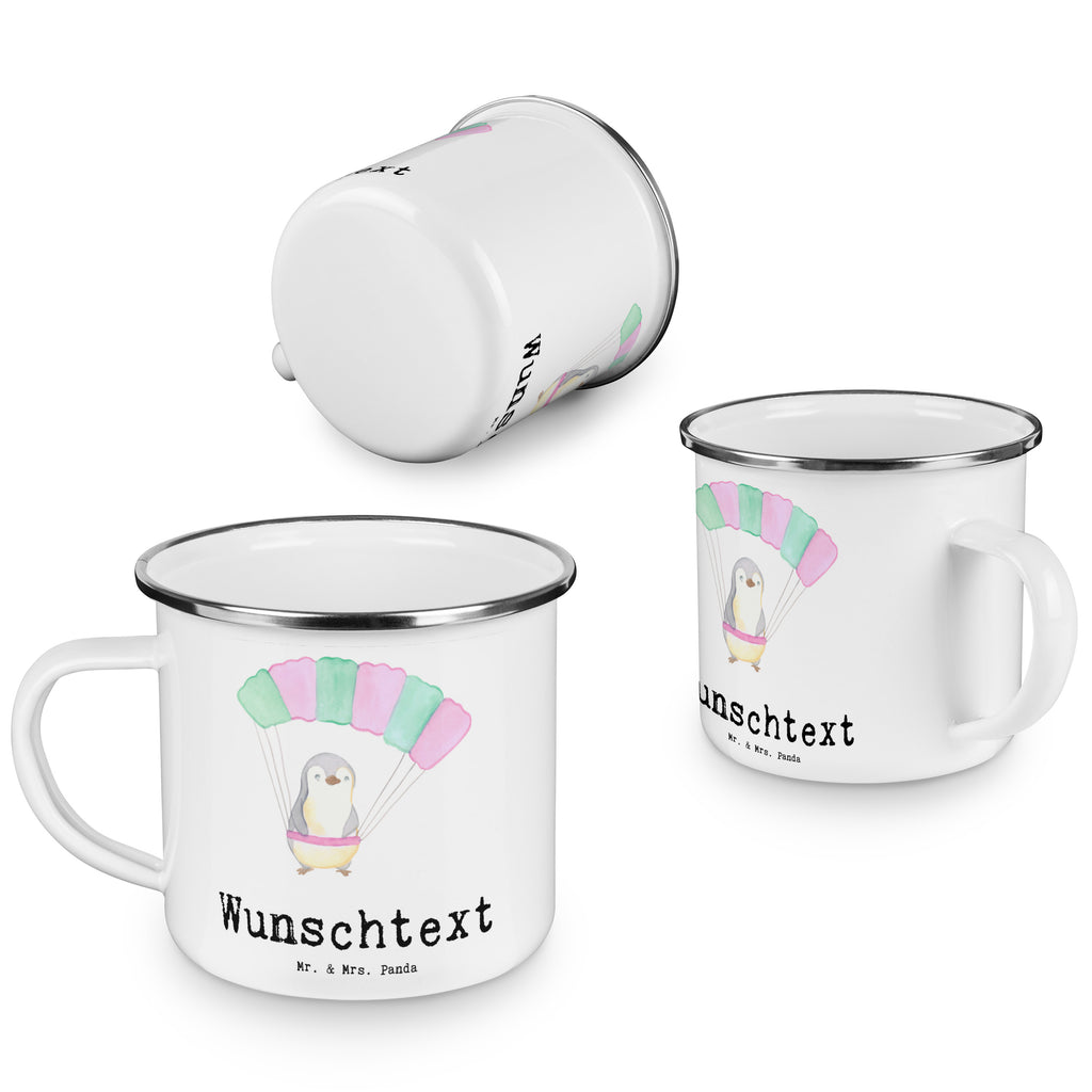 Personalisierte Emaille Tasse Pinguin Fallschirm springen Emaille Tasse personalisiert, Emaille Tasse mit Namen, Campingtasse personalisiert, Namenstasse, Campingtasse bedrucken, Campinggeschirr personalsisert, tasse mit namen, personalisierte tassen, personalisierte tasse, tasse selbst gestalten, tasse bedrucken, tassen bedrucken, Geschenk, Sport, Sportart, Hobby, Schenken, Danke, Dankeschön, Auszeichnung, Gewinn, Sportler, Fallschirmspringen, Skydive, Fallschirmsprung