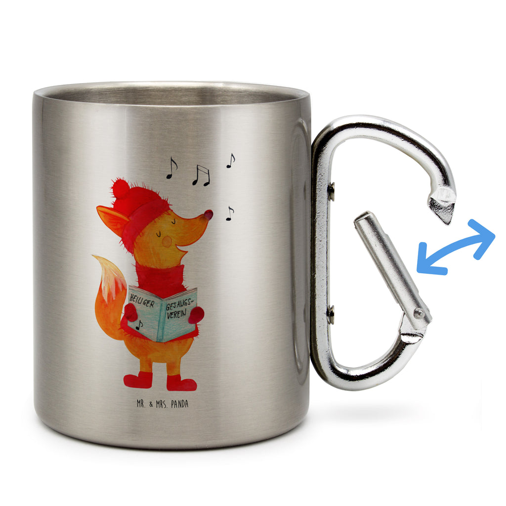 Edelstahlbecher Fuchs Sänger Edelstahltasse, Karabiner, Edelstahlbecher, Outdoor, Camping, Tasse, Becher, Winter, Weihnachten, Weihnachtsdeko, Nikolaus, Advent, Heiligabend, Wintermotiv, Fuchs, Füchse, Sänger, Geschenk Sänger, Singen, Weihnachtslieder