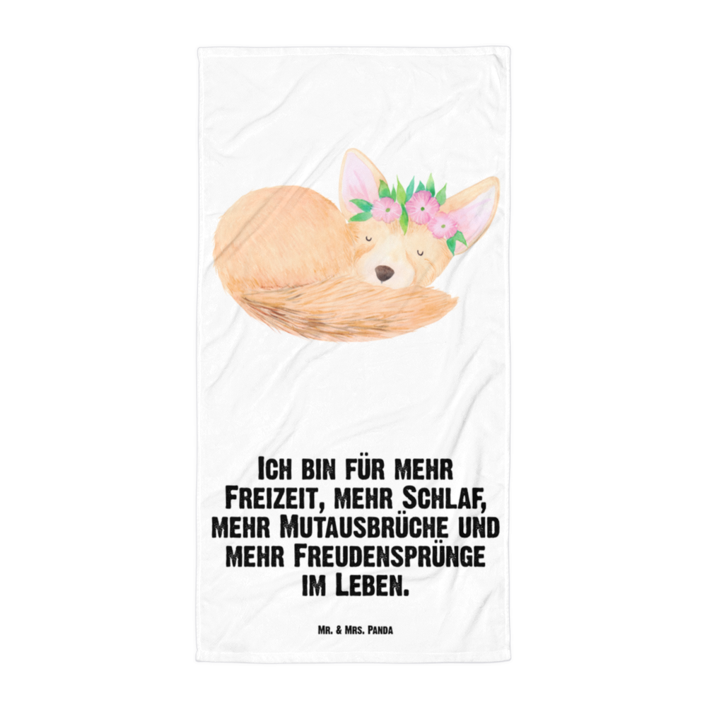 XL Badehandtuch Wüstenfuchs Blumenkranz Handtuch, Badetuch, Duschtuch, Strandtuch, Saunatuch, Afrika, Wildtiere, Wüste, Wüstenfuchs, Blumen, Blumenkranz, Glücklich