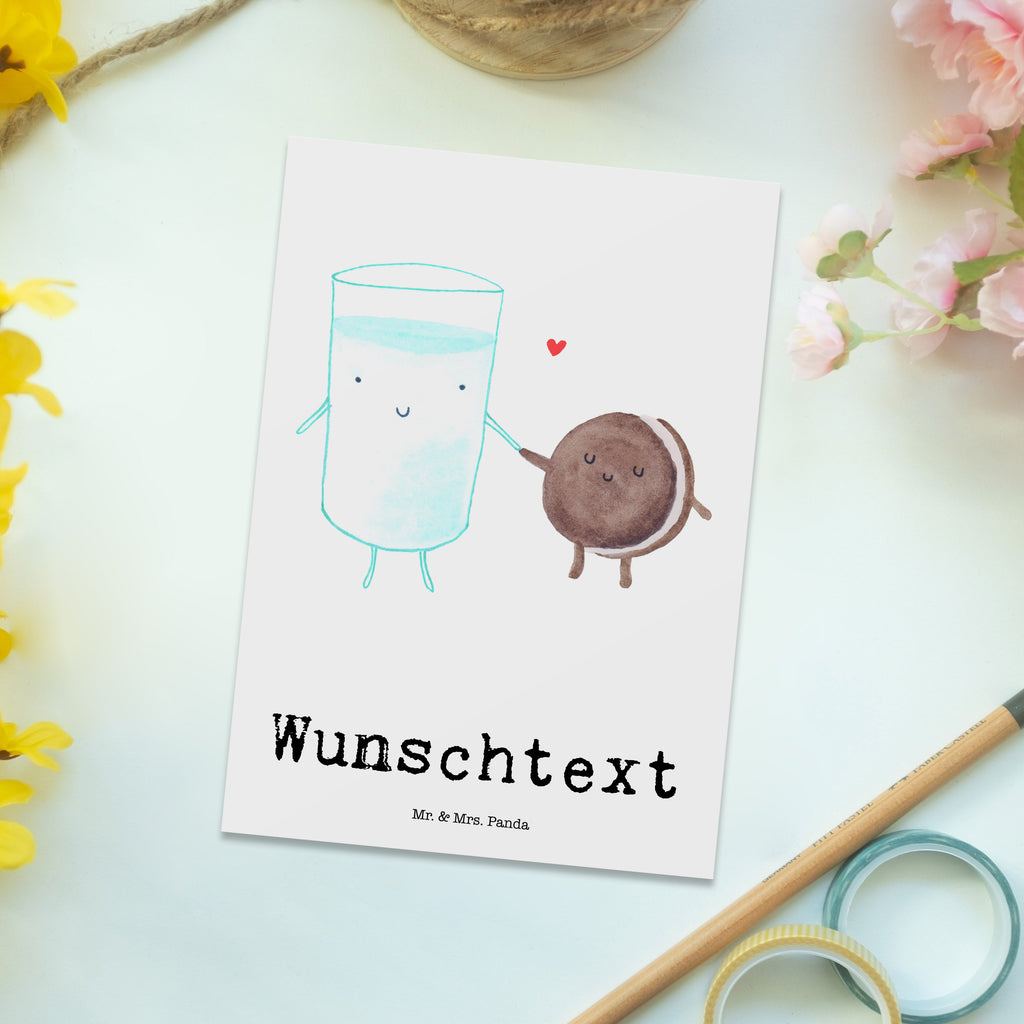 Personalisierte Postkarte Milch & Keks Postkarte mit Namen, Postkarte bedrucken, Postkarte mit Wunschtext, Postkarte personalisierbar, Geschenkkarte mit Namen, Grußkarte mit Namen, Karte mit Namen, Einladung mit Namen, Ansichtskarte mit Namen, Geschenkkarte mit Wunschtext, Grußkarte mit Wunschtext, Karte mit Wunschtext, Einladung mit Wunschtext, Ansichtskarte mit Wunschtext, Tiermotive, Gute Laune, lustige Sprüche, Tiere, Milk, Cookie, Milch, Keks, Kekse, Kaffee, Einladung Frühstück, Motiv süß, romantisch, perfektes Paar