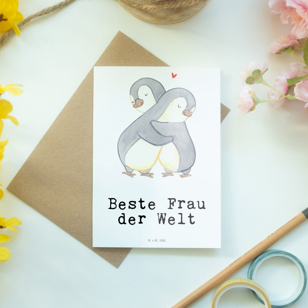 Grußkarte Pinguin Beste Frau der Welt Grußkarte, Klappkarte, Einladungskarte, Glückwunschkarte, Hochzeitskarte, Geburtstagskarte, Karte, Ansichtskarten, für, Dankeschön, Geschenk, Schenken, Geburtstag, Geburtstagsgeschenk, Geschenkidee, Danke, Bedanken, Mitbringsel, Freude machen, Geschenktipp, Beste, Frau, Ehefrau, Partnerin, Freundin, Traumfrau, Liebling, Ehepartner, Ehe, Gattin, Lebensgefährtin, Braut, Kleinigkeit