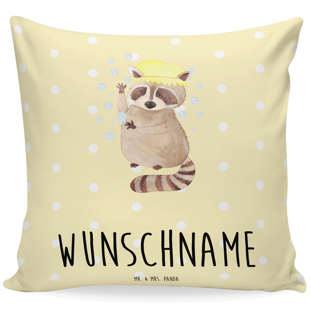 Personalisiertes Kissen Waschbär Kissen, personalisiert, Name, Wunschname, bedrucken, Kopfkissen, Tiermotive, Gute Laune, lustige Sprüche, Tiere, Waschbär, Tagträumen, Plan, Fröhlich, waschen, Seifenblasen