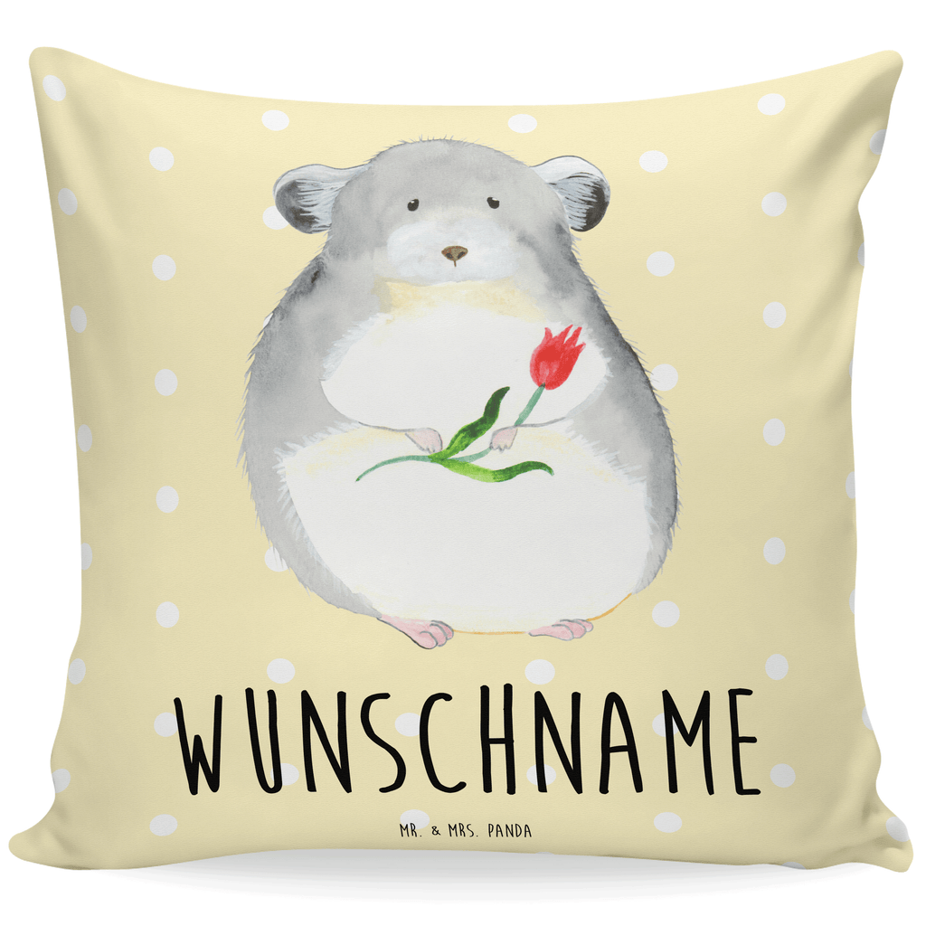 Personalisiertes Kissen Chinchilla mit Blume Kissen, personalisiert, Name, Wunschname, bedrucken, Kopfkissen, Tiermotive, Gute Laune, lustige Sprüche, Tiere, Chinchilla, Chinchillas, Liebeskummer, Kummer, Depressionen, traurig sein, Chaos, Glücklichsein, Büro, Büroalltag