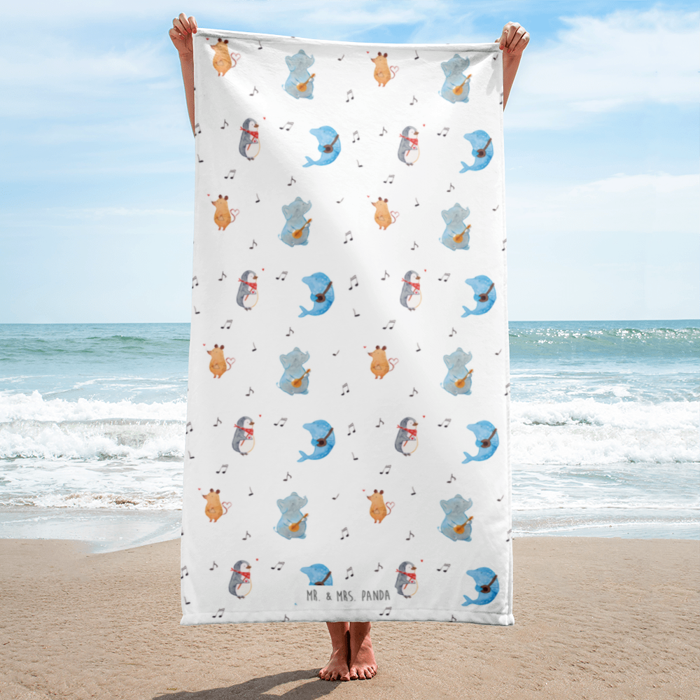 XL Badehandtuch Big Band Muster Handtuch, Badetuch, Duschtuch, Strandtuch, Saunatuch, Tiermotive, Gute Laune, lustige Sprüche, Tiere, Hund, Pinguin, Maus, Elefant, Delfin, Gitarre, Band, Triangel, Musikanten, Musik