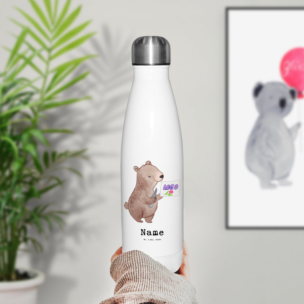 Personalisierte Thermosflasche Gestalter für visuelles Marketing mit Herz Personalisierte Isolierflasche, Personalisierte Thermoflasche, Personalisierte Trinkflasche, Trinkflasche Mit Namen, Wunschname, Bedrucken, Namensflasche, Beruf, Ausbildung, Jubiläum, Abschied, Rente, Kollege, Kollegin, Geschenk, Schenken, Arbeitskollege, Mitarbeiter, Firma, Danke, Dankeschön