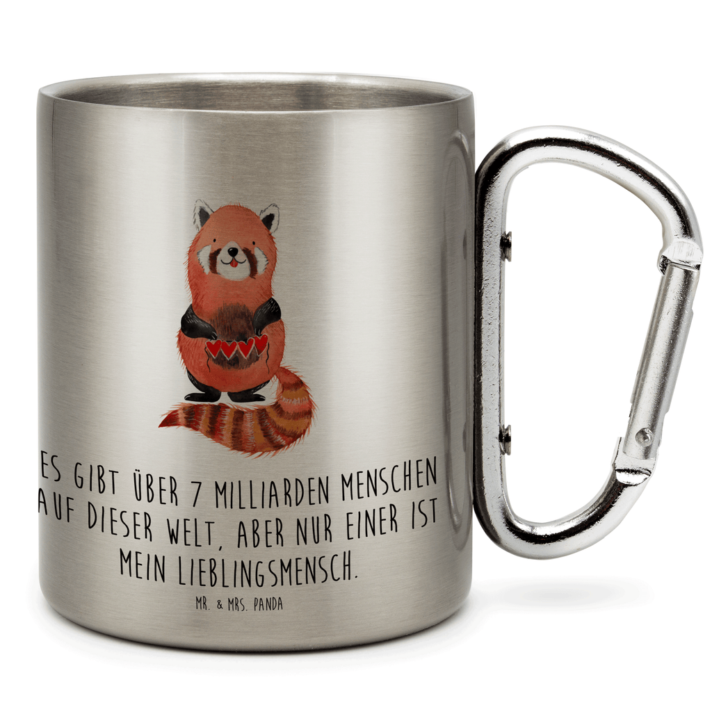 Edelstahlbecher Roter Panda Edelstahltasse, Karabiner, Edelstahlbecher, Outdoor, Camping, Tasse, Becher, Tiermotive, Gute Laune, lustige Sprüche, Tiere, Panda, Liebe, Rot, Herz, Liebling, Lieblingsmensch