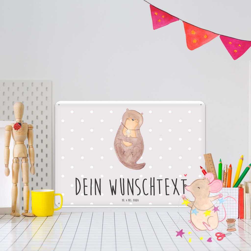 Personalisiertes Blechschild Otter Muschel Blechschild, Metallschild, Geschenk Schild, Schild, Magnet-Metall-Schild, Deko Schild, Wandschild, Wand-Dekoration, Türschild, Otter, Fischotter, Seeotter, Otterliebe, grübeln, träumen, Motivation, Tagträumen, Büro