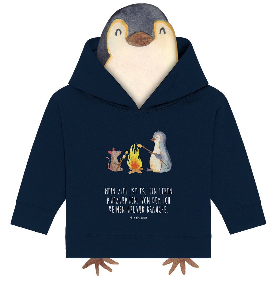 Organic Baby Hoodie Pinguin Lagerfeuer Baby Kapuzenshirt, Baby Kapuzensweatshirt, Baby Hoodie, Baby Pullover, Pinguin, Maus, Pinguine, Lagerfeuer, Leben, Arbeit, Job, Motivation, Büro, Büroalltag, Lebensspruch, Lebensmotivation, Neustart, Liebe, grillen, Feuer, Marshmallows