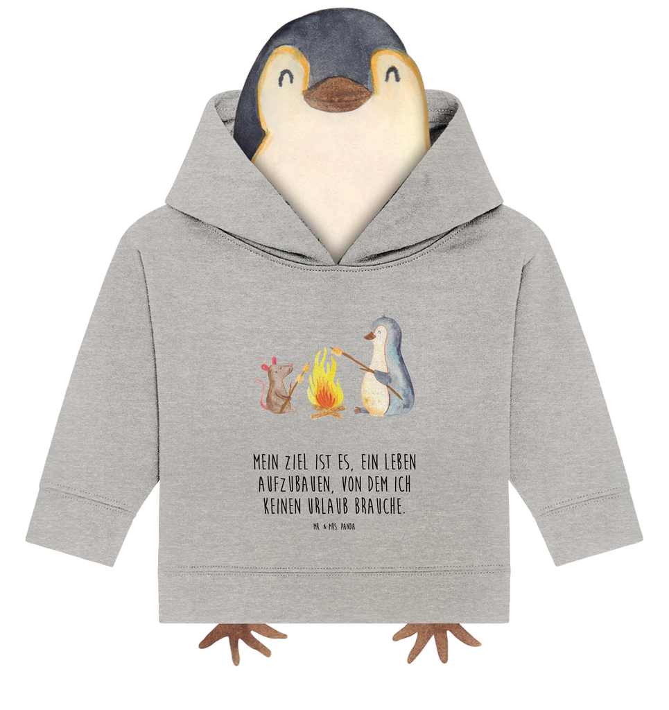 Organic Baby Hoodie Pinguin Lagerfeuer Baby Kapuzenshirt, Baby Kapuzensweatshirt, Baby Hoodie, Baby Pullover, Pinguin, Maus, Pinguine, Lagerfeuer, Leben, Arbeit, Job, Motivation, Büro, Büroalltag, Lebensspruch, Lebensmotivation, Neustart, Liebe, grillen, Feuer, Marshmallows