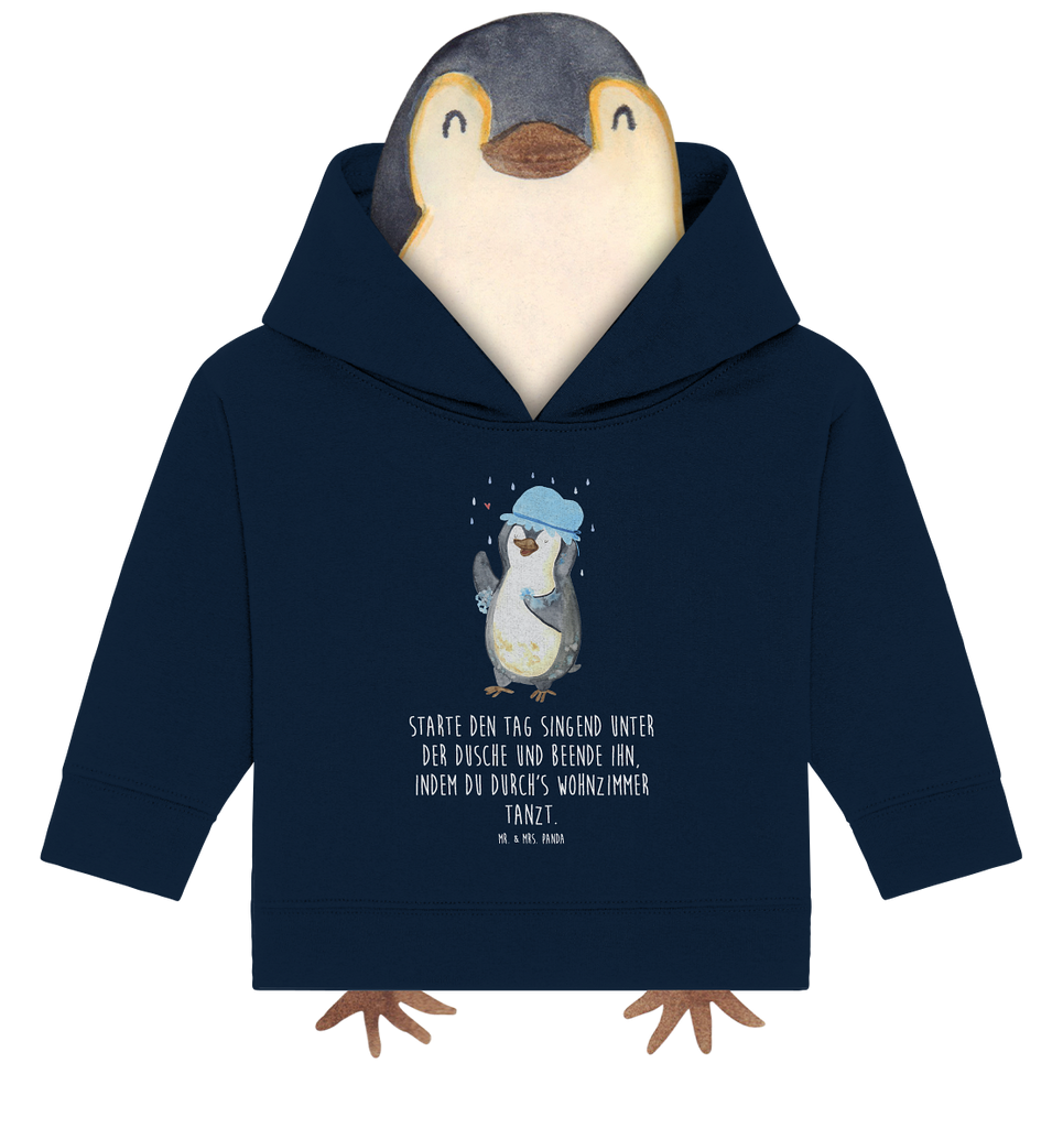 Organic Baby Hoodie Pinguin Duschen Baby Kapuzenshirt, Baby Kapuzensweatshirt, Baby Hoodie, Baby Pullover, Pinguin, Pinguine, Dusche, duschen, Lebensmotto, Motivation, Neustart, Neuanfang, glücklich sein