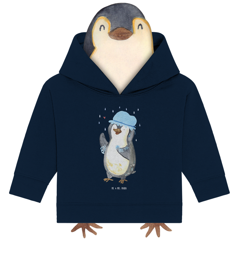 Organic Baby Hoodie Pinguin Duschen Baby Kapuzenshirt, Baby Kapuzensweatshirt, Baby Hoodie, Baby Pullover, Pinguin, Pinguine, Dusche, duschen, Lebensmotto, Motivation, Neustart, Neuanfang, glücklich sein