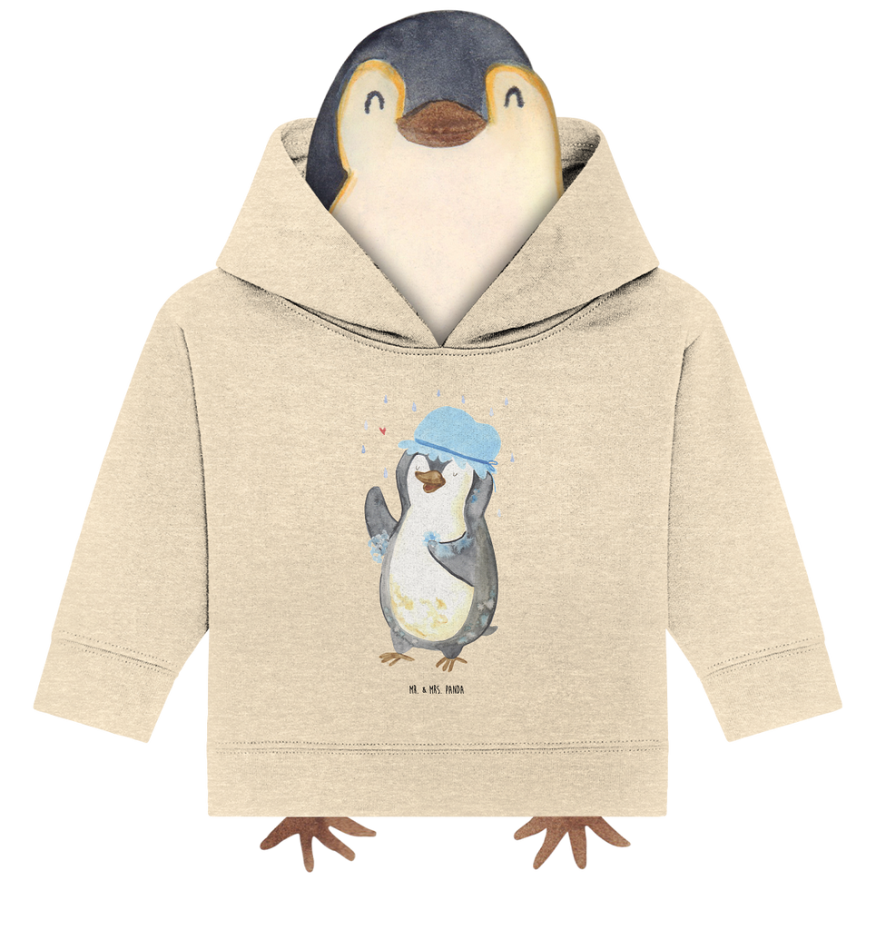 Organic Baby Hoodie Pinguin Duschen Baby Kapuzenshirt, Baby Kapuzensweatshirt, Baby Hoodie, Baby Pullover, Pinguin, Pinguine, Dusche, duschen, Lebensmotto, Motivation, Neustart, Neuanfang, glücklich sein