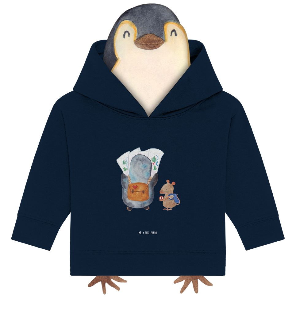 Organic Baby Hoodie Pinguin & Maus Wanderer Baby Kapuzenshirt, Baby Kapuzensweatshirt, Baby Hoodie, Baby Pullover, Pinguin, Pinguine, Abenteurer, Abenteuer, Roadtrip, Ausflug, Wanderlust, wandern