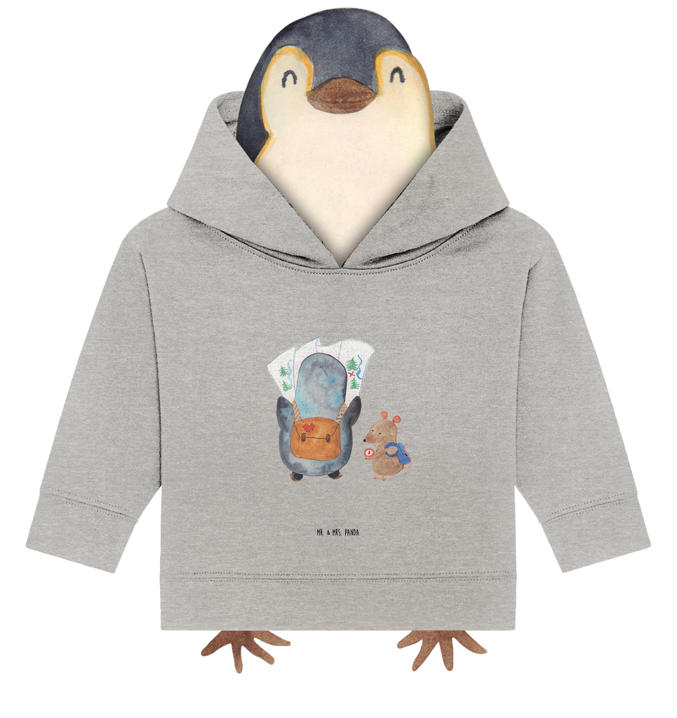 Organic Baby Hoodie Pinguin & Maus Wanderer Baby Kapuzenshirt, Baby Kapuzensweatshirt, Baby Hoodie, Baby Pullover, Pinguin, Pinguine, Abenteurer, Abenteuer, Roadtrip, Ausflug, Wanderlust, wandern