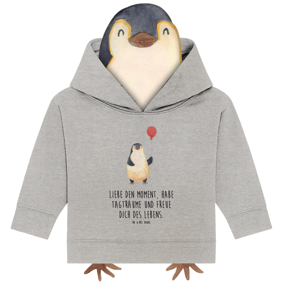 Organic Baby Hoodie Pinguin Luftballon Baby Kapuzenshirt, Baby Kapuzensweatshirt, Baby Hoodie, Baby Pullover, Pinguin, Pinguine, Luftballon, Tagträume, Lebenslust, Geschenk Freundin, Geschenkidee, beste Freundin, Motivation, Neustart, neues Leben, Liebe, Glück