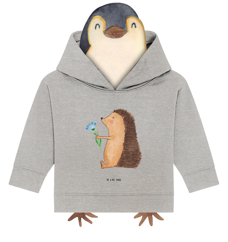 Organic Baby Hoodie Igel Blumen Baby Kapuzenshirt, Baby Kapuzensweatshirt, Baby Hoodie, Baby Pullover, Tiermotive, Gute Laune, lustige Sprüche, Tiere, Igel, Gute Besserung, Genesungswünsche, Krankheit, Krankenhaus, krank, Besuch