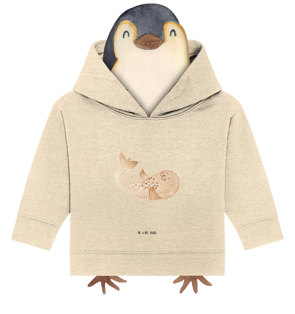 Organic Baby Hoodie Robbe Liegen Baby Kapuzenshirt, Baby Kapuzensweatshirt, Baby Hoodie, Baby Pullover, Tiermotive, Gute Laune, lustige Sprüche, Tiere, Robbe, Robben, Seehund, Strand, Meerestier, Ostsee, Nordsee, Lachen, Freude