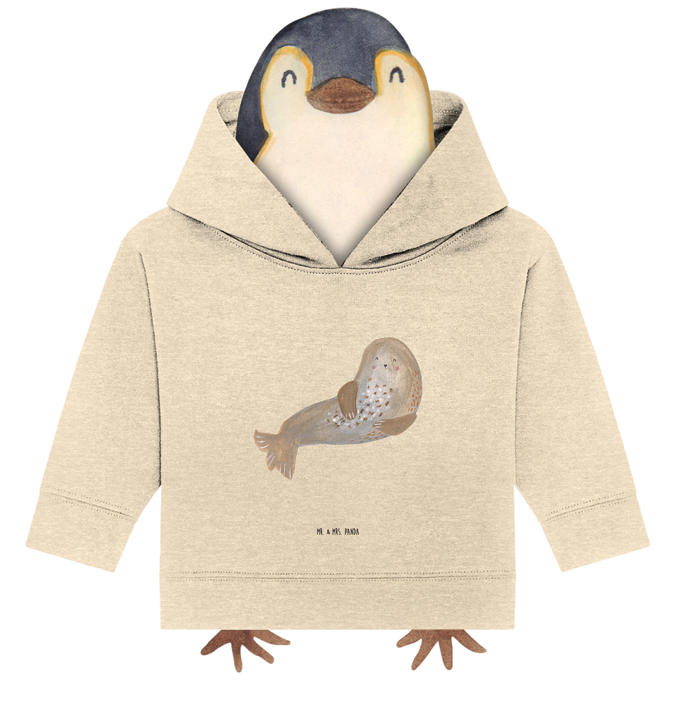 Organic Baby Hoodie Robbe Lachen Baby Kapuzenshirt, Baby Kapuzensweatshirt, Baby Hoodie, Baby Pullover, Tiermotive, Gute Laune, lustige Sprüche, Tiere, Robbe, Robben, Seehund, Strand, Meerestier, Ostsee, Nordsee