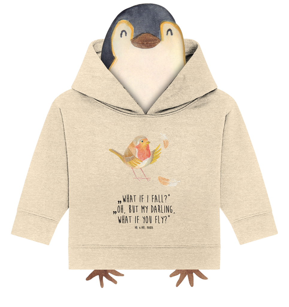 Organic Baby Hoodie Rotkehlchen Federn Baby Kapuzenshirt, Baby Kapuzensweatshirt, Baby Hoodie, Baby Pullover, Tiermotive, Gute Laune, lustige Sprüche, Tiere, What if i fall, Rotkehlchen, Spruch Motivation, Spruch Mut, Vogel, Motivation Sprüche, Motivationsbilder, fliegen