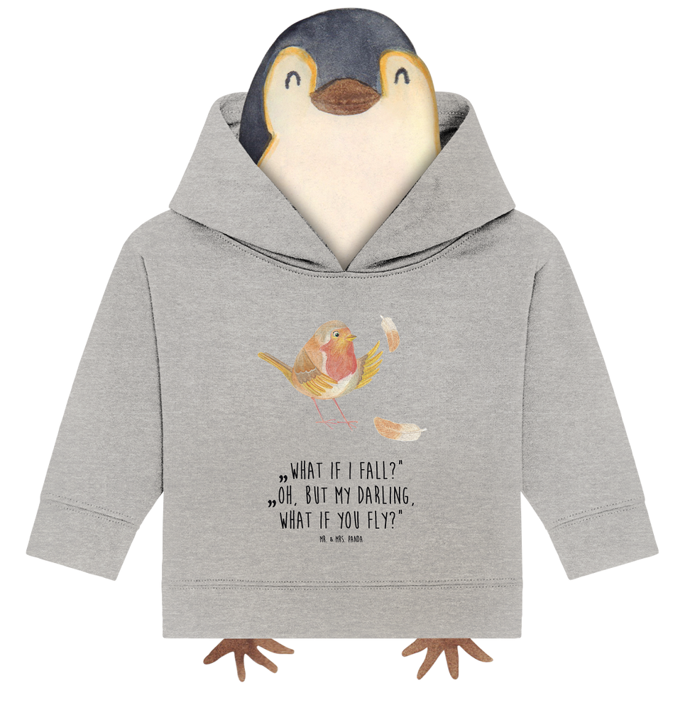 Organic Baby Hoodie Rotkehlchen Federn Baby Kapuzenshirt, Baby Kapuzensweatshirt, Baby Hoodie, Baby Pullover, Tiermotive, Gute Laune, lustige Sprüche, Tiere, What if i fall, Rotkehlchen, Spruch Motivation, Spruch Mut, Vogel, Motivation Sprüche, Motivationsbilder, fliegen