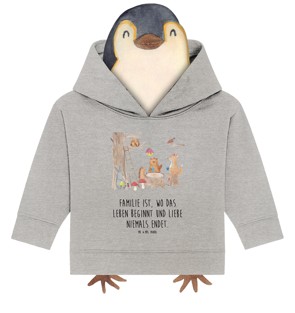 Organic Baby Hoodie Waldtiere Picknick Baby Kapuzenshirt, Baby Kapuzensweatshirt, Baby Hoodie, Baby Pullover, Tiermotive, Gute Laune, lustige Sprüche, Tiere, Waldtiere, Picknick, Wald, Fuchs, Hase, Igel, Maus, Eichhörnchen