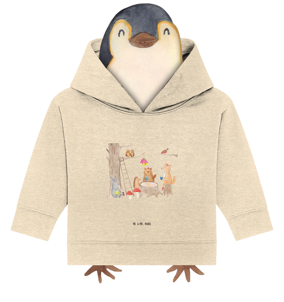 Organic Baby Hoodie Waldtiere Picknick Baby Kapuzenshirt, Baby Kapuzensweatshirt, Baby Hoodie, Baby Pullover, Tiermotive, Gute Laune, lustige Sprüche, Tiere, Waldtiere, Picknick, Wald, Fuchs, Hase, Igel, Maus, Eichhörnchen