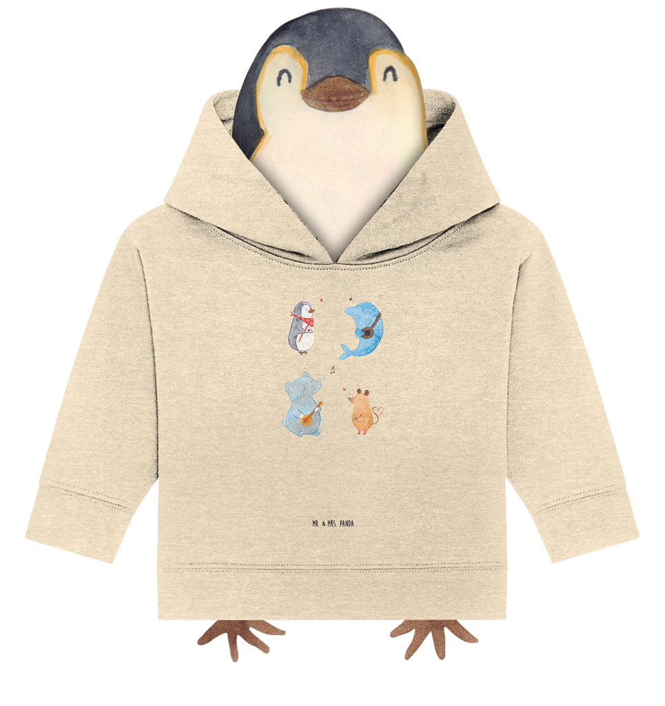 Organic Baby Hoodie Big Band Baby Kapuzenshirt, Baby Kapuzensweatshirt, Baby Hoodie, Baby Pullover, Tiermotive, Gute Laune, lustige Sprüche, Tiere, Hund, Pinguin, Maus, Elefant, Delfin, Gitarre, Band, Triangel, Musikanten, Musik