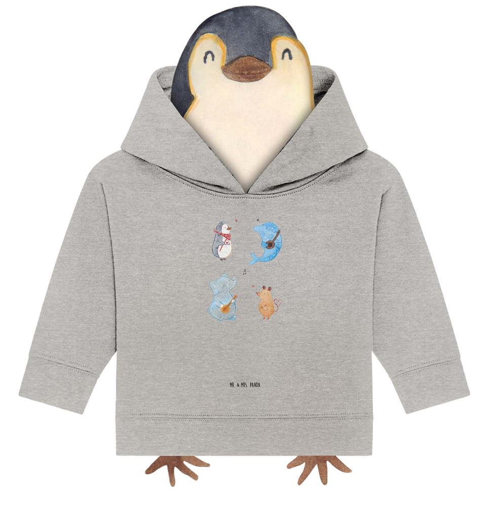 Organic Baby Hoodie Big Band Baby Kapuzenshirt, Baby Kapuzensweatshirt, Baby Hoodie, Baby Pullover, Tiermotive, Gute Laune, lustige Sprüche, Tiere, Hund, Pinguin, Maus, Elefant, Delfin, Gitarre, Band, Triangel, Musikanten, Musik