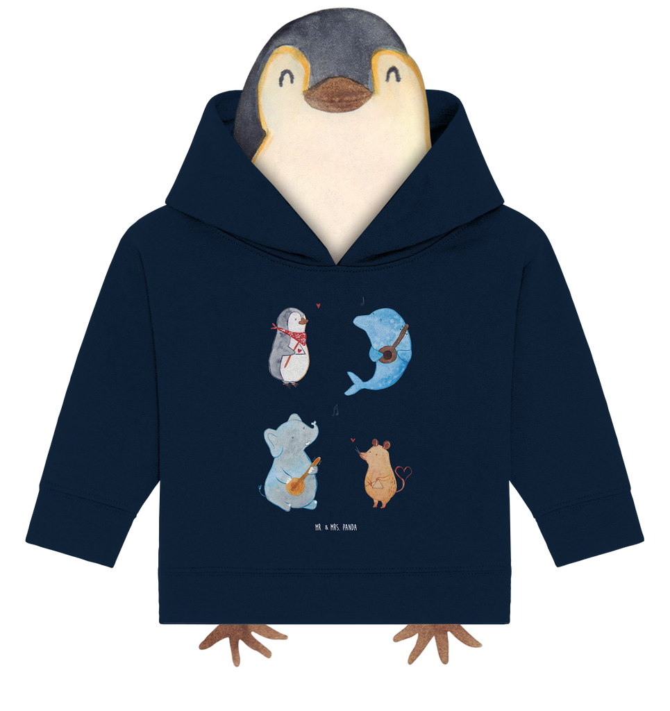 Organic Baby Hoodie Big Band Baby Kapuzenshirt, Baby Kapuzensweatshirt, Baby Hoodie, Baby Pullover, Tiermotive, Gute Laune, lustige Sprüche, Tiere, Hund, Pinguin, Maus, Elefant, Delfin, Gitarre, Band, Triangel, Musikanten, Musik