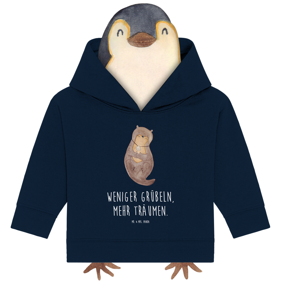 Organic Baby Hoodie Otter Muschel Baby Kapuzenshirt, Baby Kapuzensweatshirt, Baby Hoodie, Baby Pullover, Otter, Fischotter, Seeotter, Otterliebe, grübeln, träumen, Motivation, Tagträumen, Büro