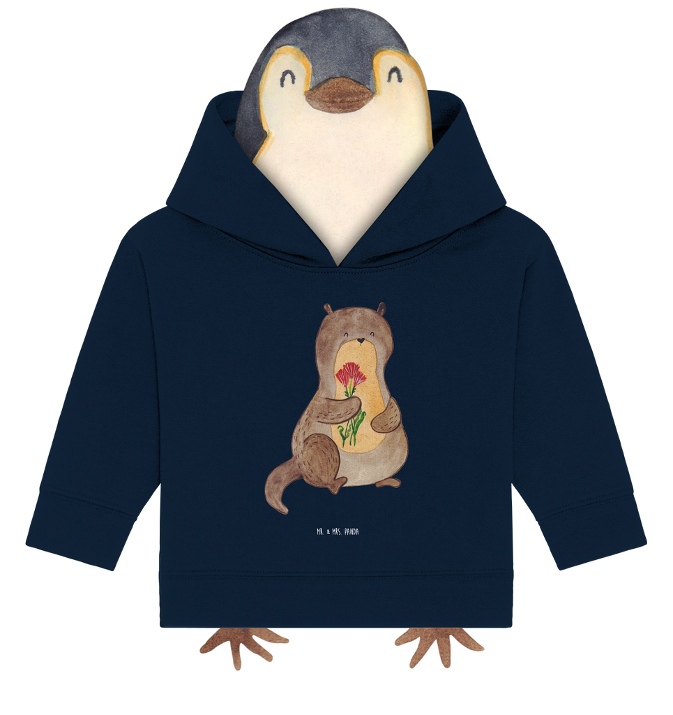 Organic Baby Hoodie Otter Blumenstrauß Baby Kapuzenshirt, Baby Kapuzensweatshirt, Baby Hoodie, Baby Pullover, Otter, Fischotter, Seeotter, Otter Seeotter See Otter