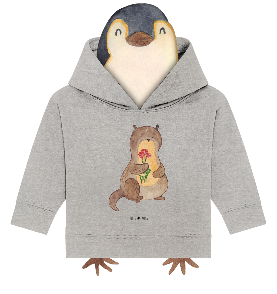 Organic Baby Hoodie Otter Blumenstrauß Baby Kapuzenshirt, Baby Kapuzensweatshirt, Baby Hoodie, Baby Pullover, Otter, Fischotter, Seeotter, Otter Seeotter See Otter