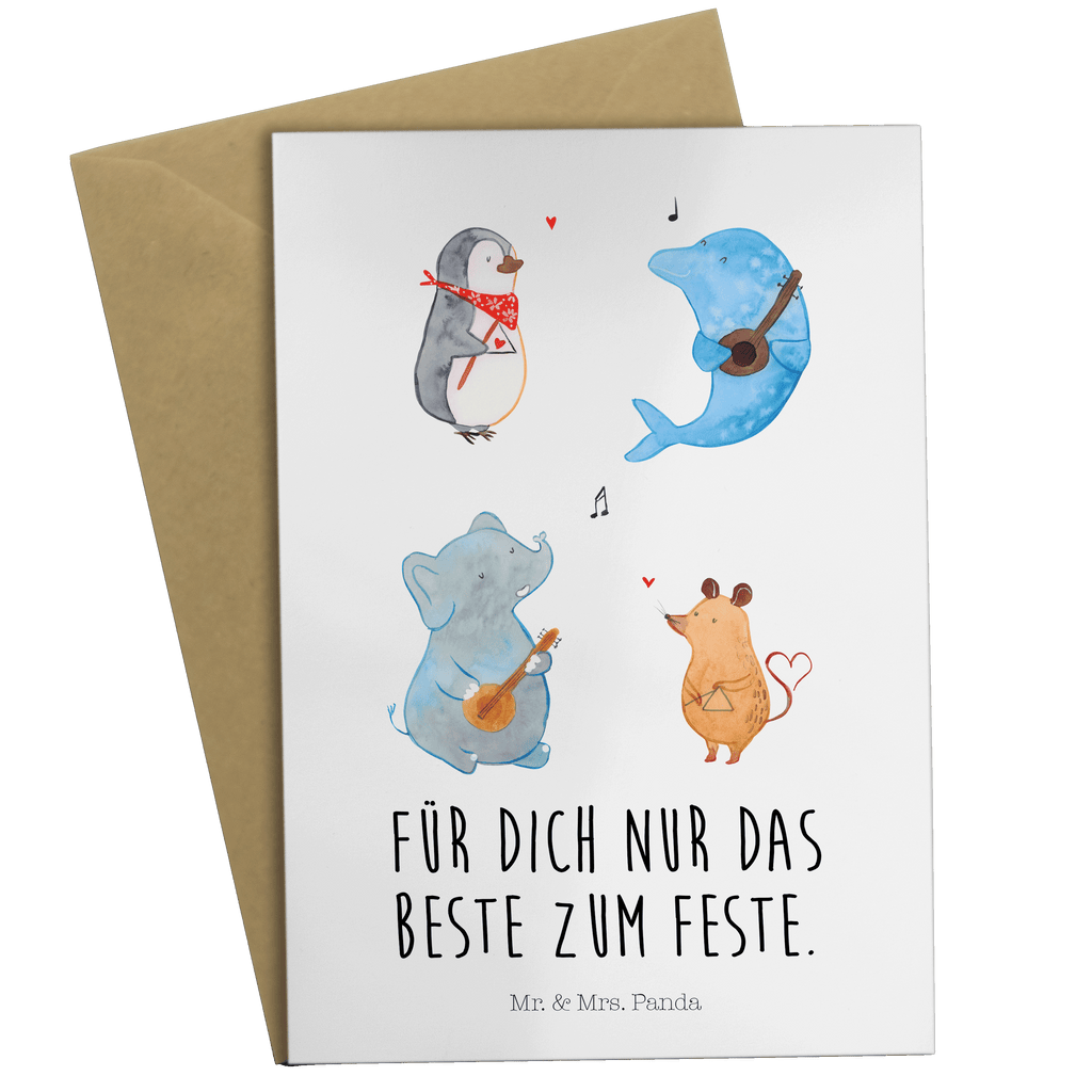 Grußkarte Big Band Grußkarte, Klappkarte, Einladungskarte, Glückwunschkarte, Hochzeitskarte, Geburtstagskarte, Karte, Ansichtskarten, Tiermotive, Gute Laune, lustige Sprüche, Tiere, Hund, Pinguin, Maus, Elefant, Delfin, Gitarre, Band, Triangel, Musikanten, Musik