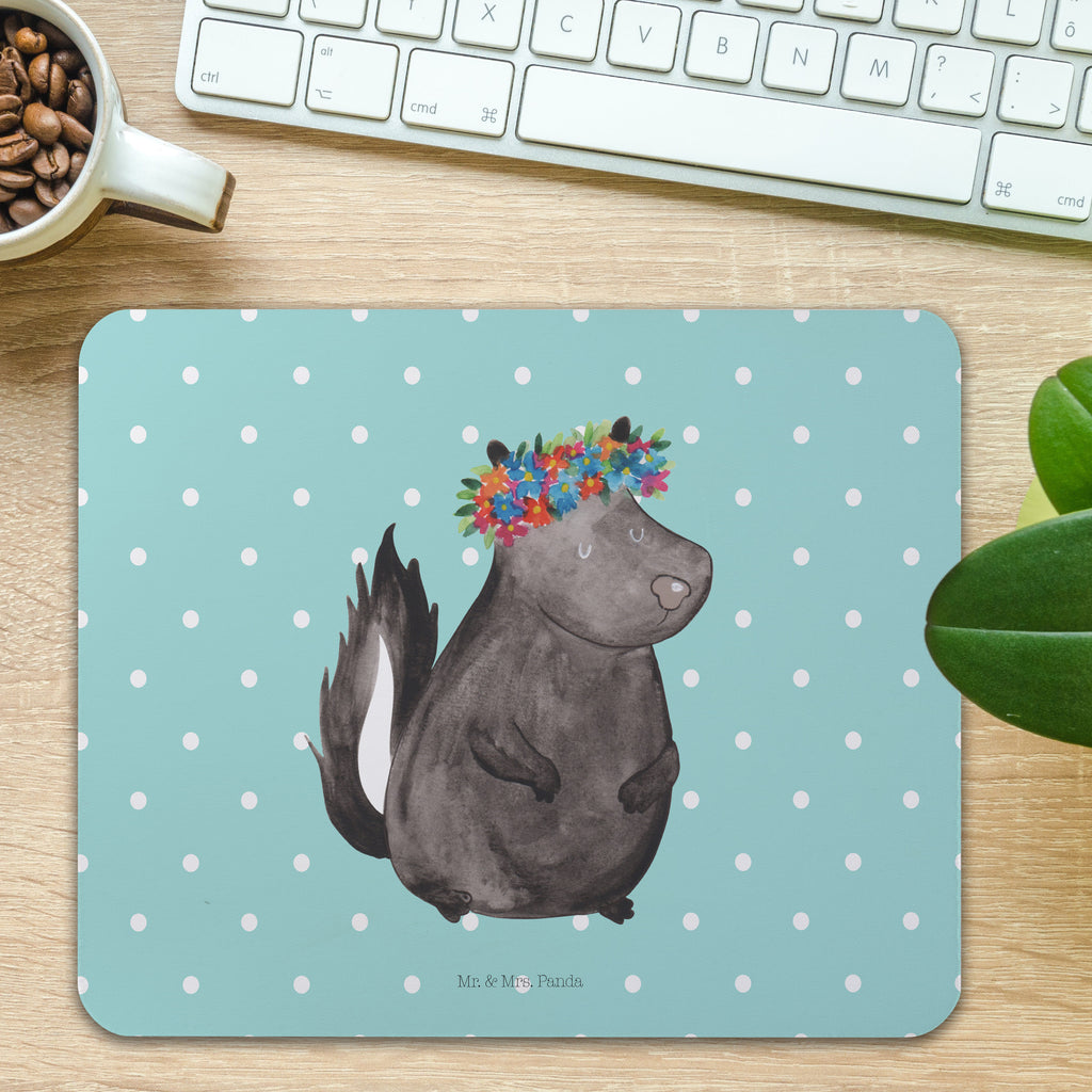 Mauspad Stinktier Blumenmaedchen Mousepad, Computer zubehör, Büroausstattung, PC Zubehör, Arbeitszimmer, Mauspad, Einzigartiges Mauspad, Designer Mauspad, Mausunterlage, Mauspad Büro, Stinktier, Skunk, Wildtier, Raubtier, Stinker, Stinki, Yoga, Namaste, Lebe, Liebe, Lache