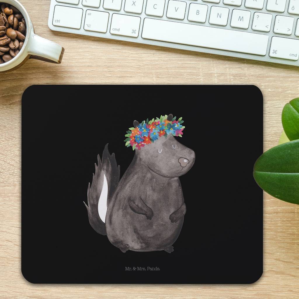 Mauspad Stinktier Blumenmaedchen Mousepad, Computer zubehör, Büroausstattung, PC Zubehör, Arbeitszimmer, Mauspad, Einzigartiges Mauspad, Designer Mauspad, Mausunterlage, Mauspad Büro, Stinktier, Skunk, Wildtier, Raubtier, Stinker, Stinki, Yoga, Namaste, Lebe, Liebe, Lache