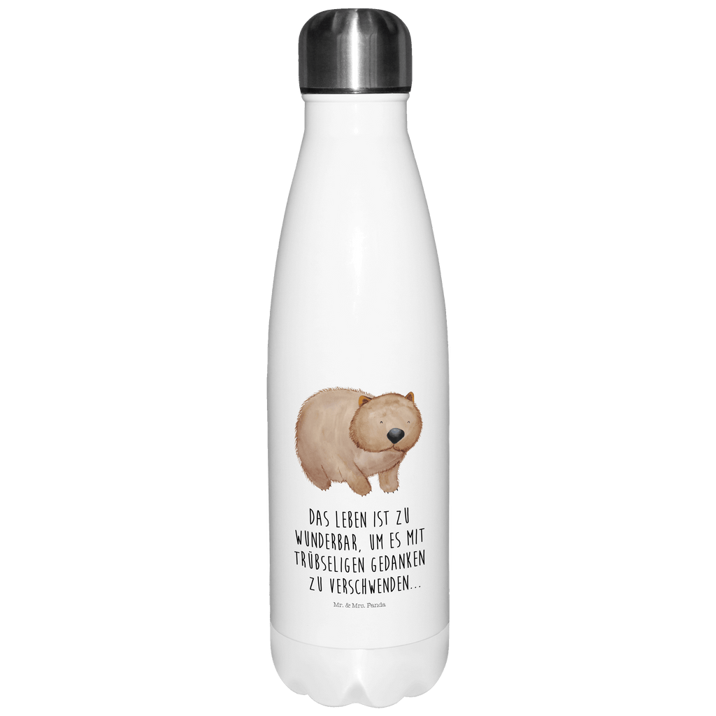 Thermosflasche Wombat Isolierflasche, Thermoflasche, Trinkflasche, Thermos, Edelstahl, Tiermotive, Gute Laune, lustige Sprüche, Tiere, Wombat, Das Leben ist schön, Motivation, Spruch, Australien