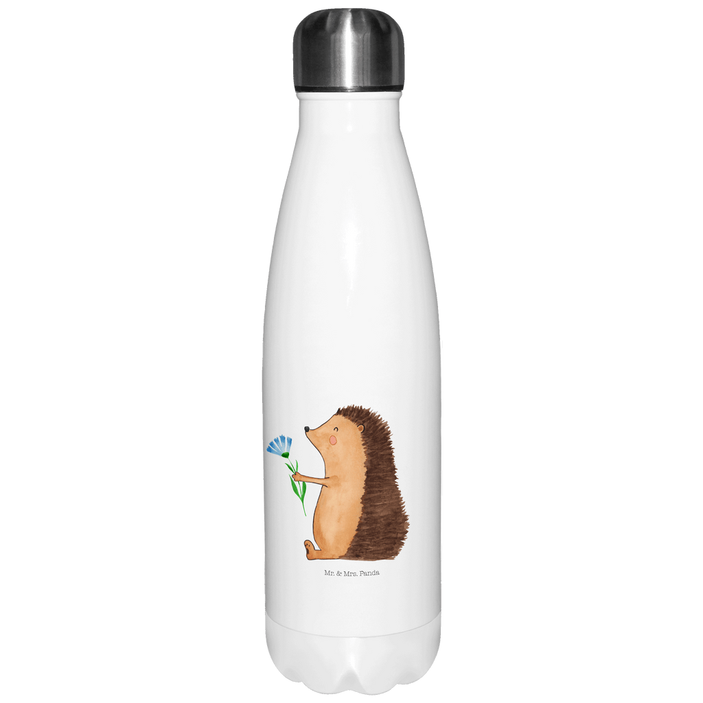 Thermosflasche Igel mit Blume Isolierflasche, Thermoflasche, Trinkflasche, Thermos, Edelstahl, Tiermotive, Gute Laune, lustige Sprüche, Tiere, Igel, Gute Besserung, Genesungswünsche, Krankheit, Krankenhaus, krank, Besuch