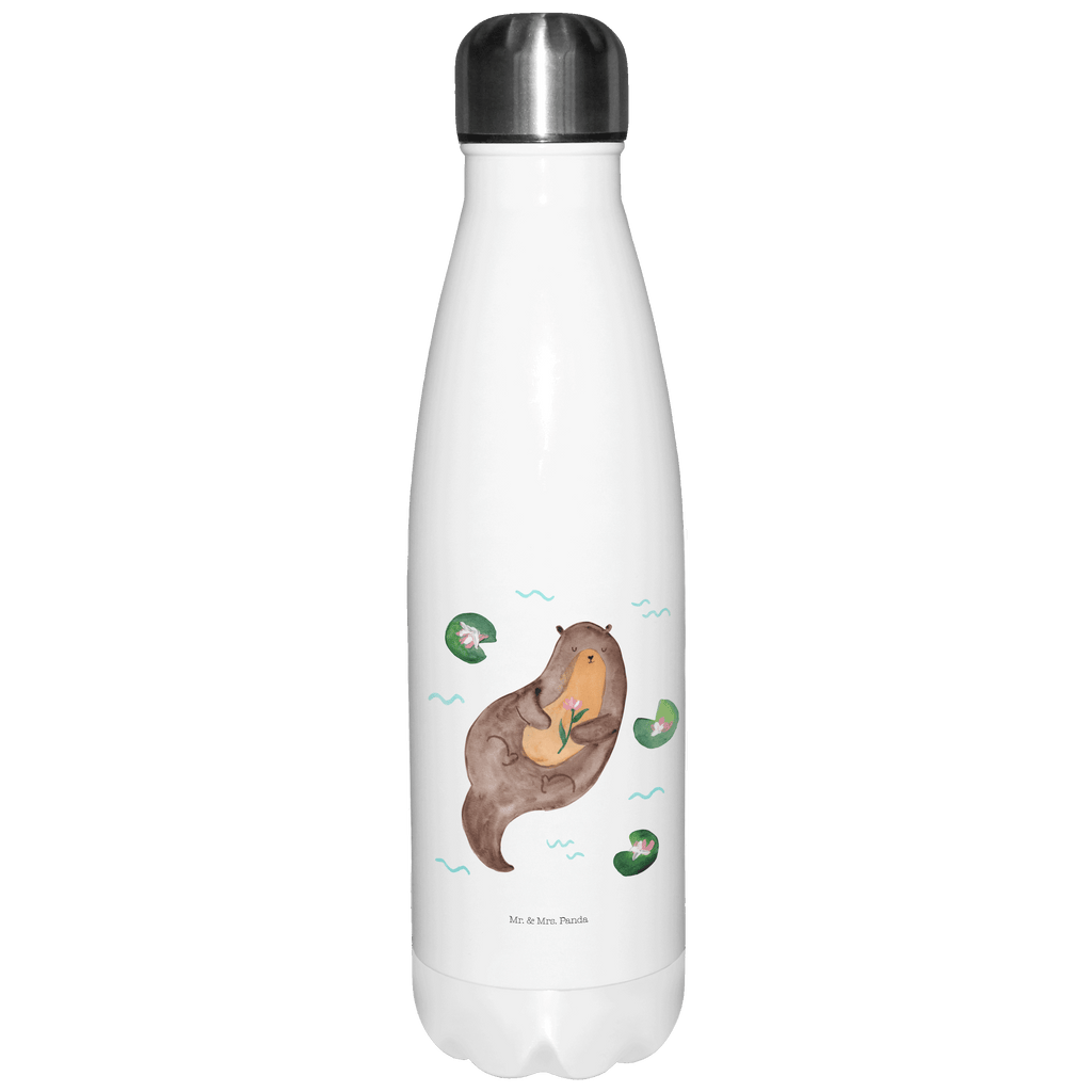 Thermosflasche Otter mit Seerose Isolierflasche, Thermoflasche, Trinkflasche, Thermos, Edelstahl, Otter, Fischotter, Seeotter, Otter Seeotter See Otter