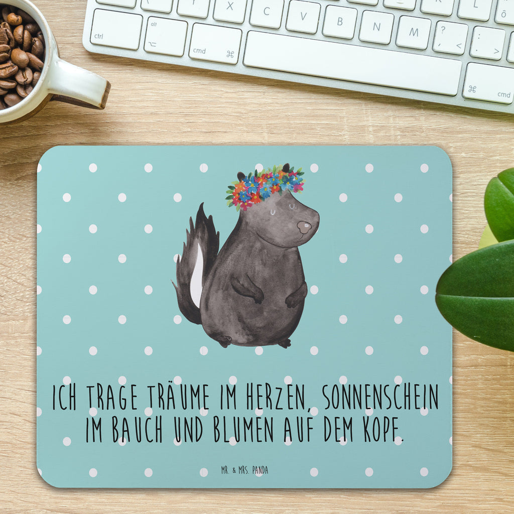 Mauspad Stinktier Blumenmaedchen Mousepad, Computer zubehör, Büroausstattung, PC Zubehör, Arbeitszimmer, Mauspad, Einzigartiges Mauspad, Designer Mauspad, Mausunterlage, Mauspad Büro, Stinktier, Skunk, Wildtier, Raubtier, Stinker, Stinki, Yoga, Namaste, Lebe, Liebe, Lache